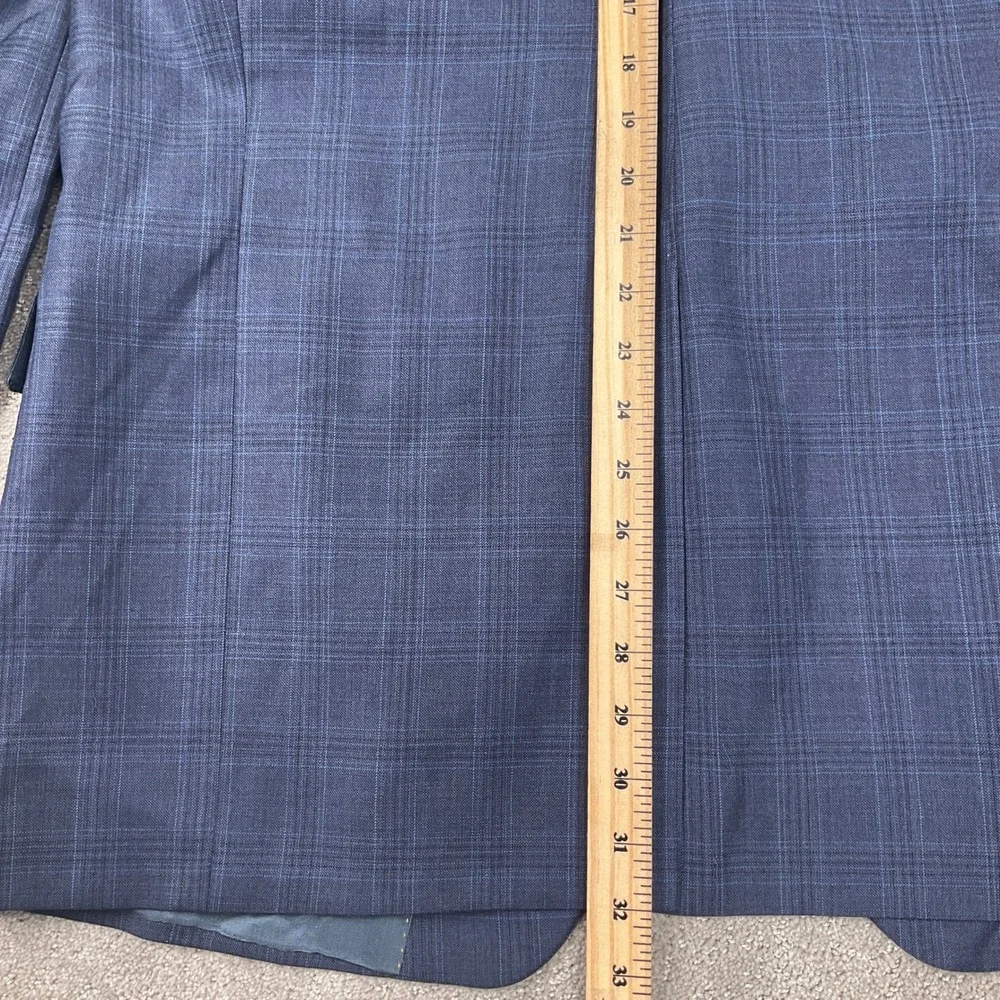 Hart Schaffner Marx Blazer Men 44L Blue Plaid‎ Two Button VTG Union USA Jacket